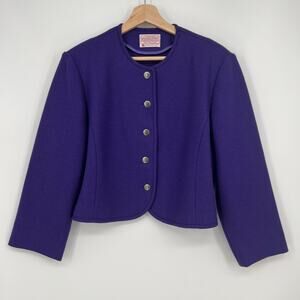 Vintage 80s Pendleton Cropped Jacket Womens 12 Petite Purple Pure New Wool USA